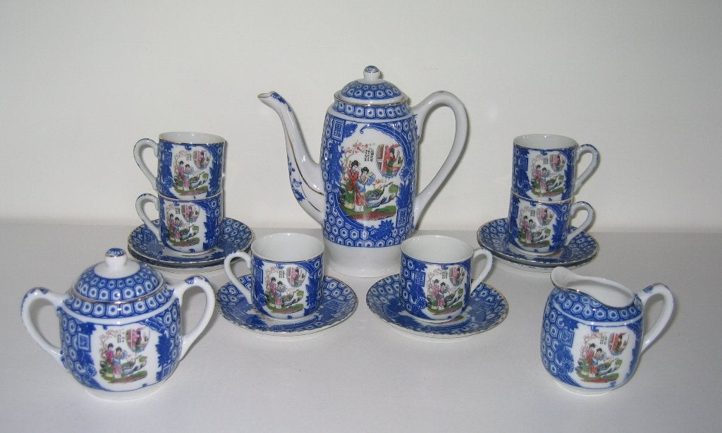 Service à thé en porcelaine japonaise (15 pièces) - 1026, Antiquités & Art, Art | Art non-occidental, Bleu, Japon, Enlèvement