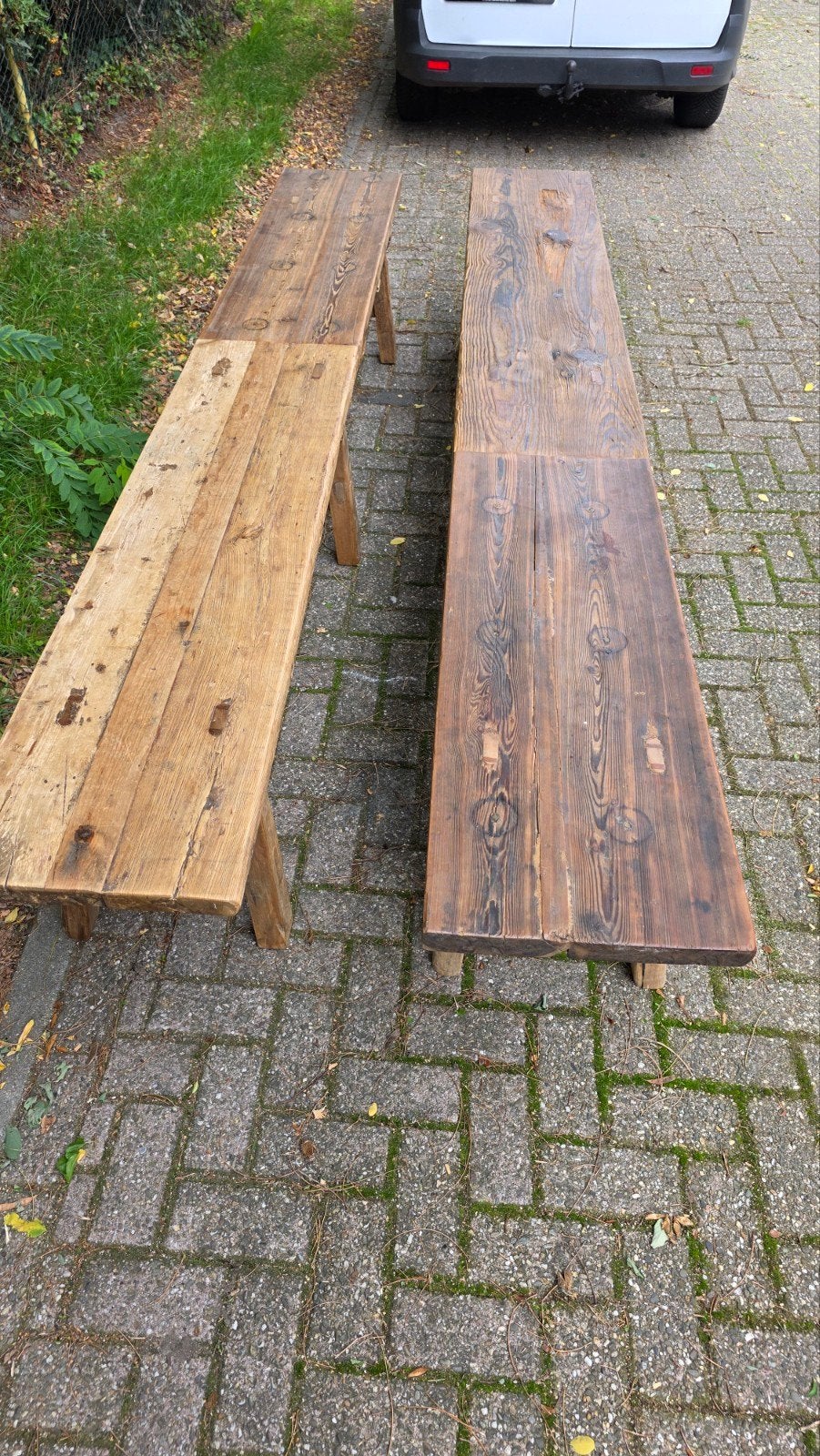 oude zitbanken 3 meter eetbanken 300 cm, Huis en Inrichting, Stoelen, Ophalen, Gebruikt, Hout, Vijf, Zes of meer stoelen