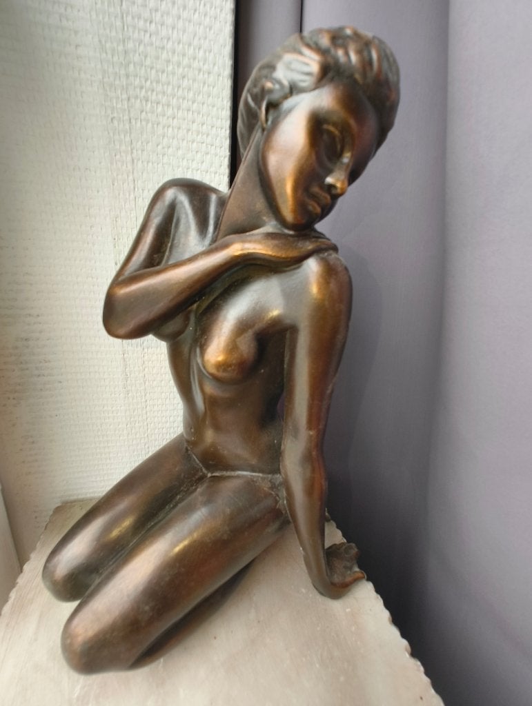 Vintage Bronzen Beeld A. Paor Erotisch naakte dame, Ophalen, Brons