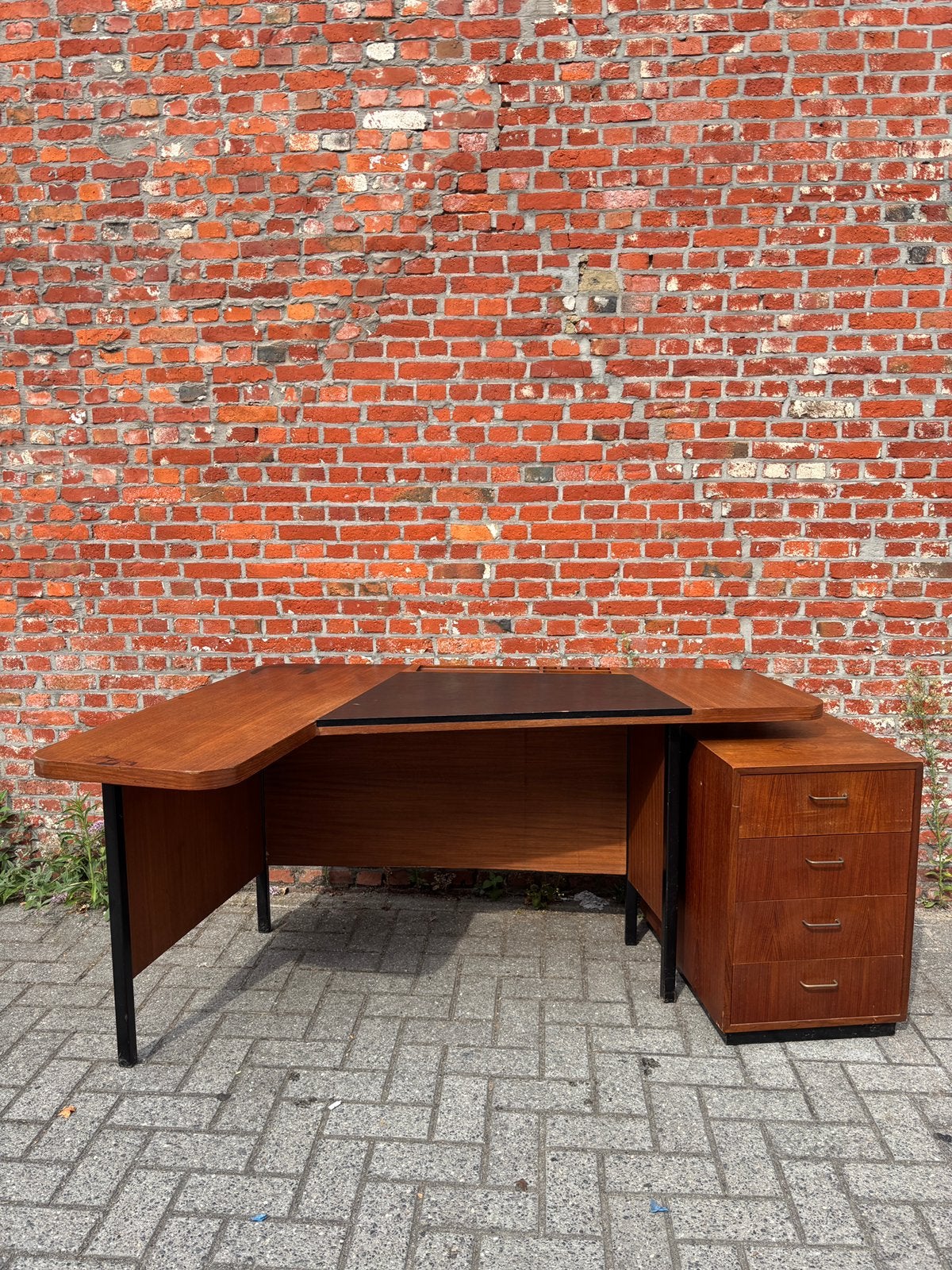 Vintage design teak bureau mid century kantoor, Huis en Inrichting, Bureaus, Vintage, Ophalen, Zo goed als nieuw, Zwart