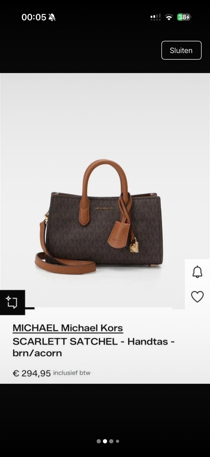 Michael Kors Scarlett Satchel MK handtas nieuw, Ophalen of Verzenden, Zo goed als nieuw, Bruin, Handtas