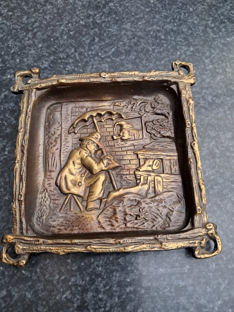antieke muurplaat, decoratie- plaat brons 13 x13 cm, Ophalen of Verzenden, Brons