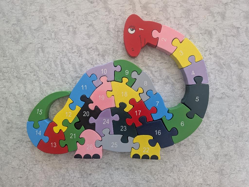 Houten puzzel letters en cijfers, Kinderen en Baby's, Speelgoed | Kinderpuzzels, Ophalen, Gebruikt, 10 tot 50 stukjes, Van hout