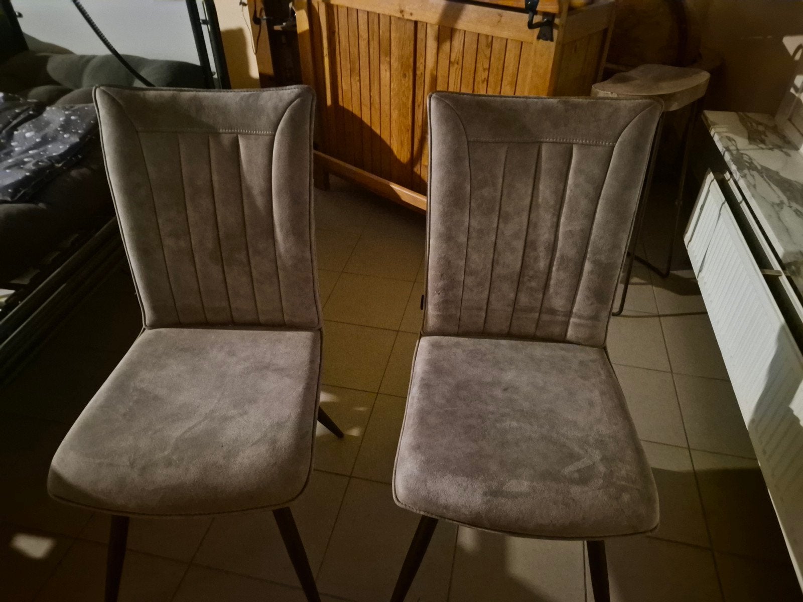 stoelen, Maison & Meubles, Gris, Comme neuf, Deux, Enlèvement