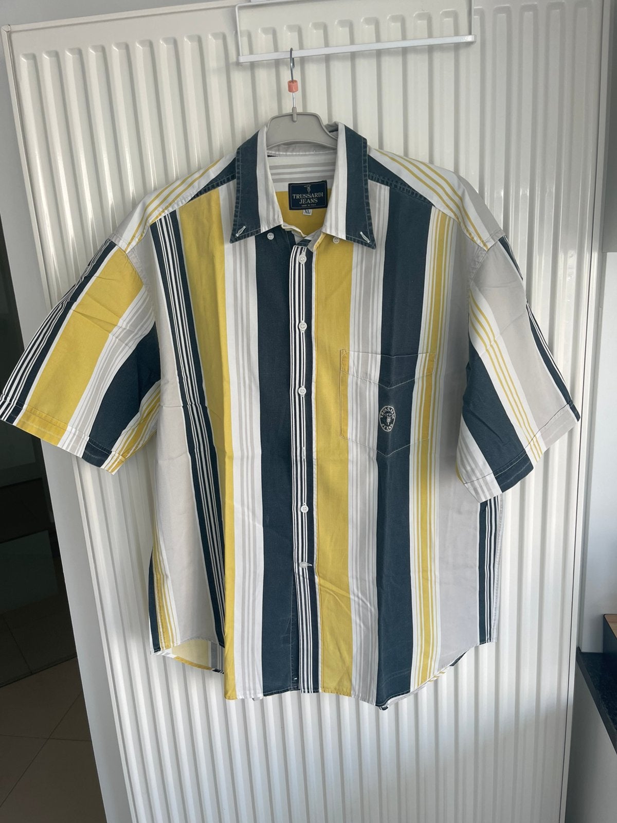 Vintage Trussardi Jeans Overhemd – Maat XL – Made in Italy, Ophalen of Verzenden, Gedragen, Geel, Halswijdte 43/44 (XL)