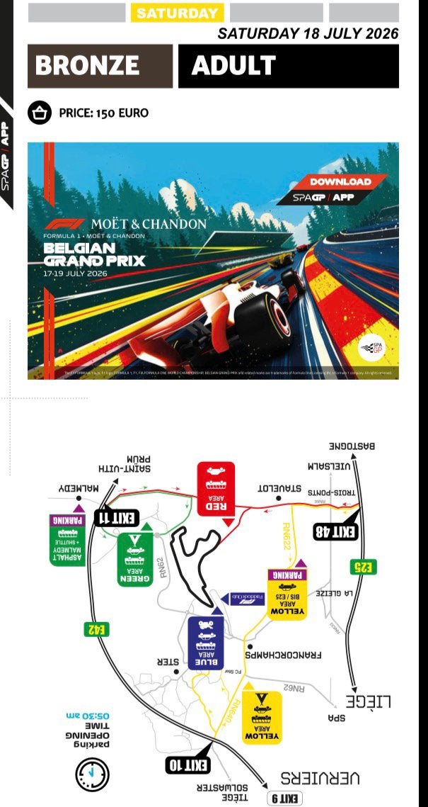 Verkoop F1 Spa Gp België tickets zaterdag 18 juli 2026, Drie personen of meer, Juli