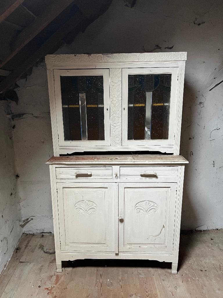 Vintage kast met glaswerk, Antiek en Kunst, Antiek | Meubels | Kasten, Ophalen