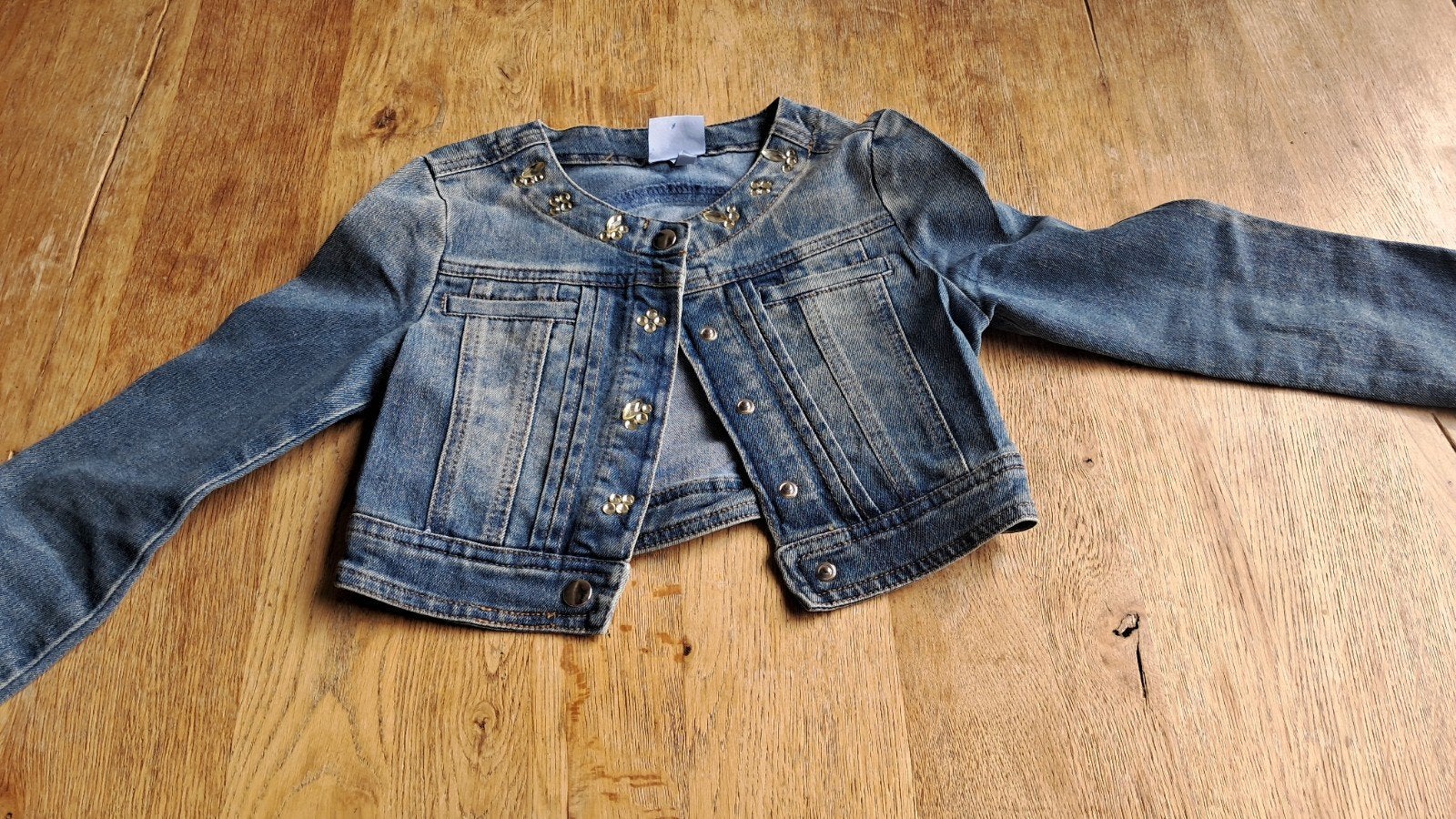 jeans vest diamante blu 128, Meisje, Trui of Vest, Ophalen of Verzenden, Zo goed als nieuw