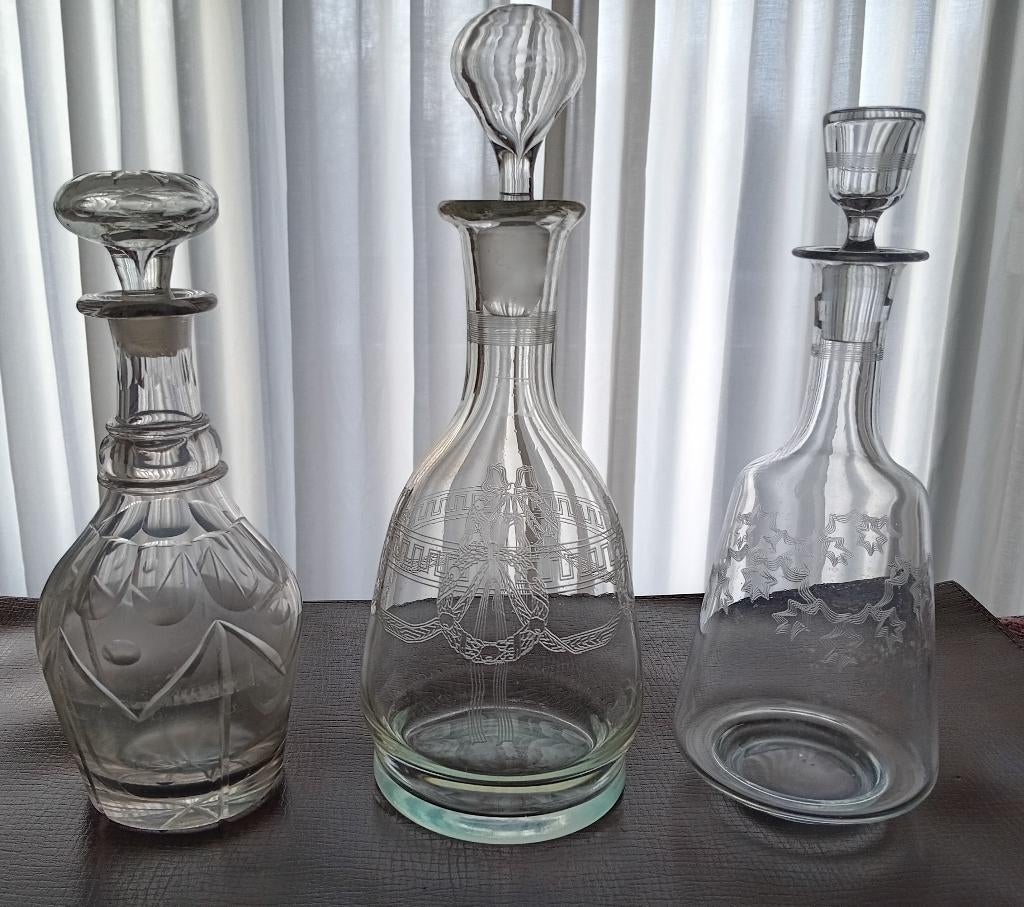 3 Antieke Karaffen uit 1850, Antiek en Kunst, Antiek | Glaswerk en Kristal, Ophalen of Verzenden