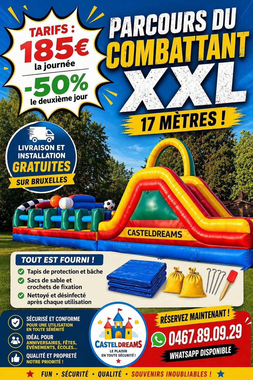 LOCATION CHÂTEAU GONFLABLE XXL PARCOURS du combattant, Enlèvement ou Envoi