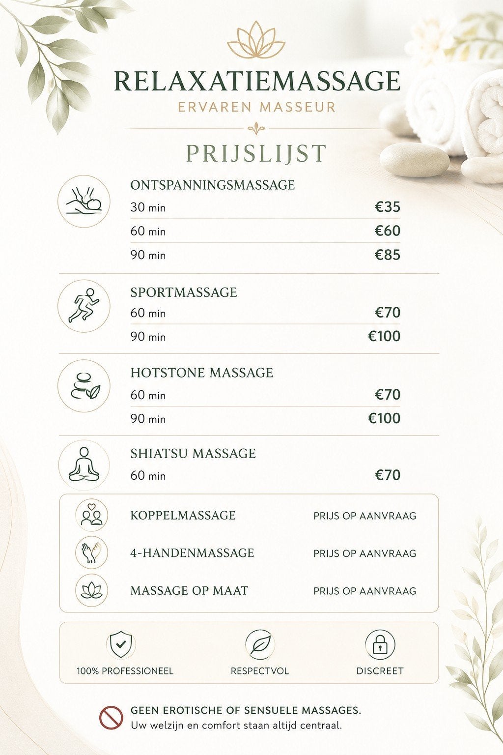 Relaxatiemassage–zomer promotie 50€  I.p.v. 60€  tot 31/08, Diensten en Vakmensen, Welzijn | Masseurs en Massagesalons, Ontspanningsmassage