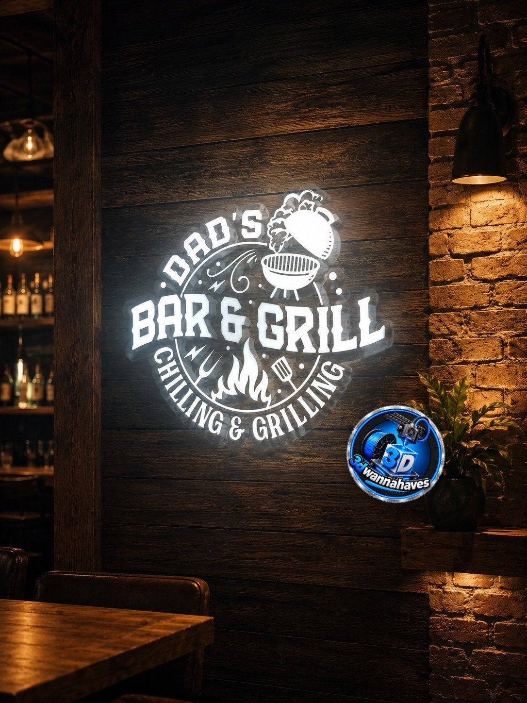 Boîte à lumière double unique avec le logo « Dad's Bar & Gri, Enlèvement ou Envoi, Neuf, Table lumineuse ou lampe (néon)