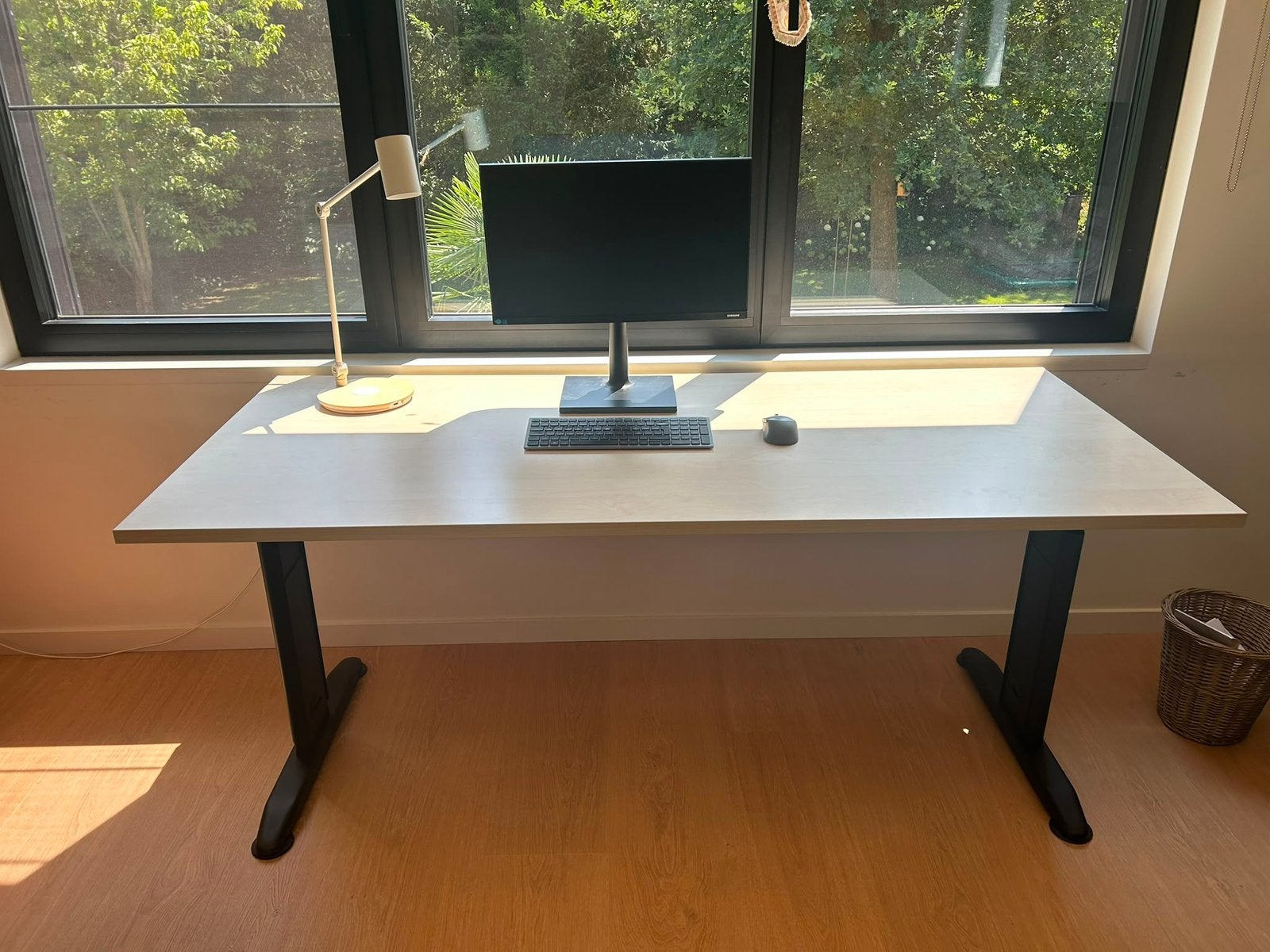 Bureau 200x80cm, licht eiken - zwart, Maison & Meubles, Bureaux, Réglable en hauteur, 180 cm, Comme neuf, 80 cm