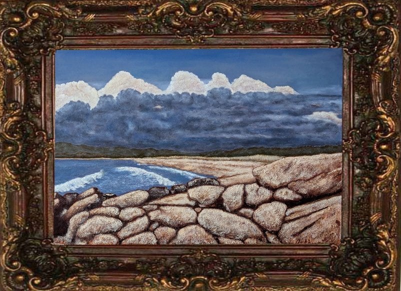 "Aan de kust" Schilderij, Verzenden, Olieverf, Textiel, Landschap
