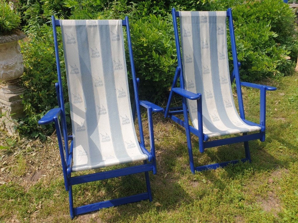 Vintage strandstoelen, Ophalen, Gebruikt, Hout, Verstelbaar