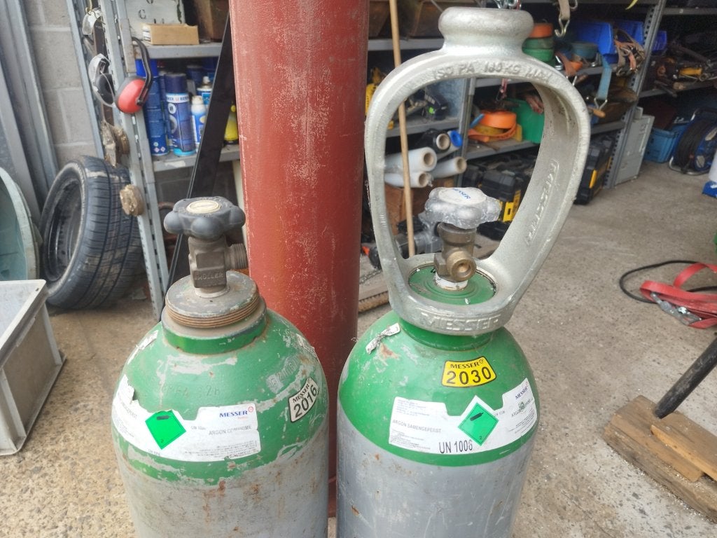 Acetyleen 50L en Argon 20 L flessen - Messer, Doe-het-zelf en Bouw, Gereedschap | Lasapparaten, Ophalen, Gebruikt, 250 ampère