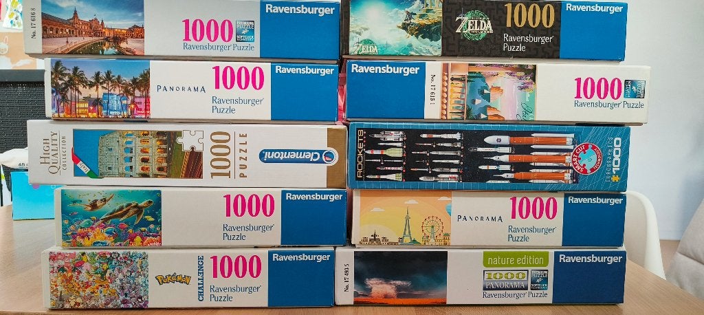 11 legpuzzels - 1000, Hobby en Vrije tijd, Denksport en Puzzels, Ophalen, 500 t/m 1500 stukjes, Zo goed als nieuw, Legpuzzel