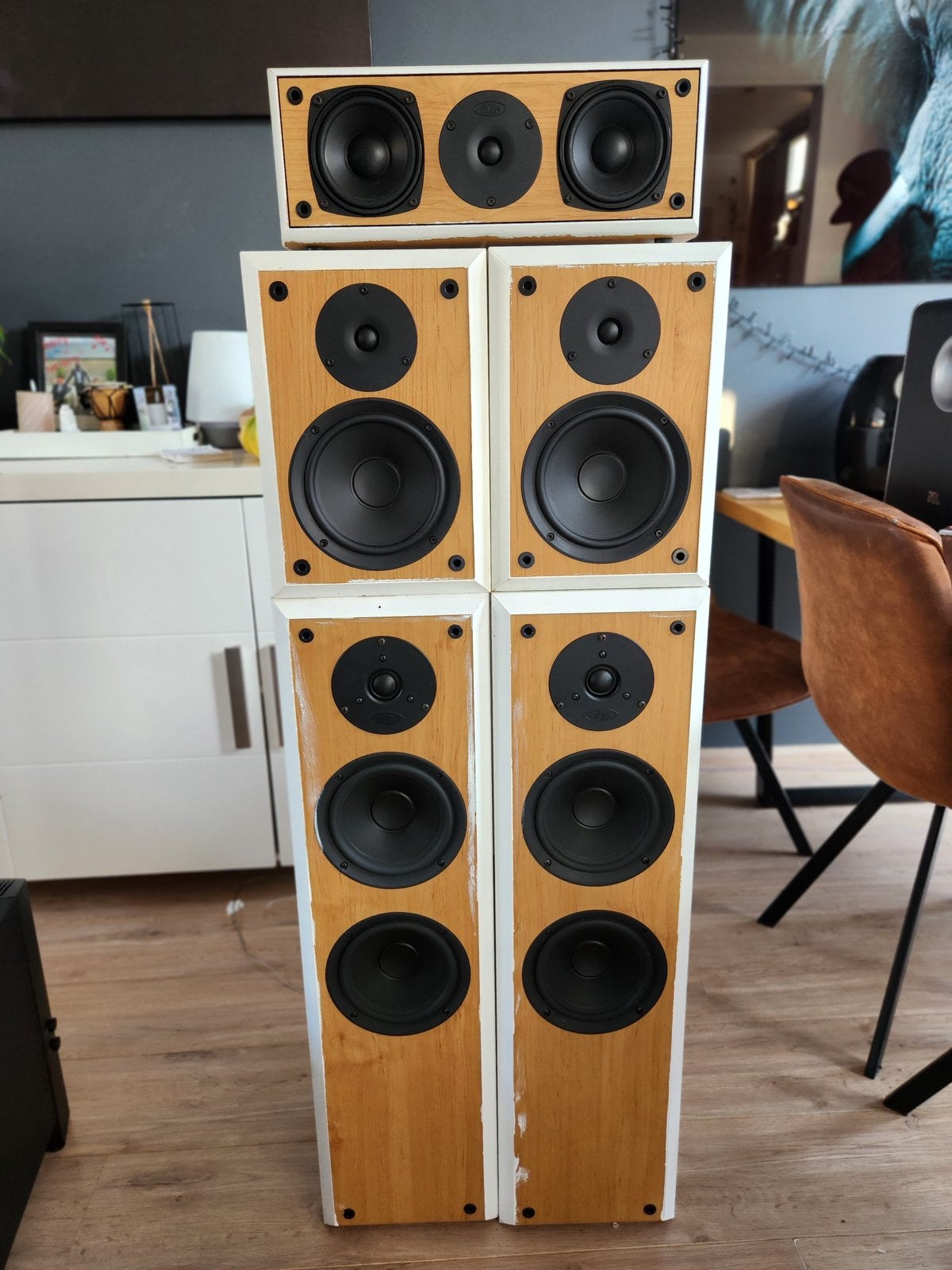 Eltax Symphony 4 en centre speaker Set houten Afwerking, Ophalen, Zo goed als nieuw