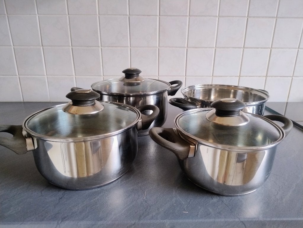 4 lichtgewicht inox kookpotten, Ophalen, Zo goed als nieuw