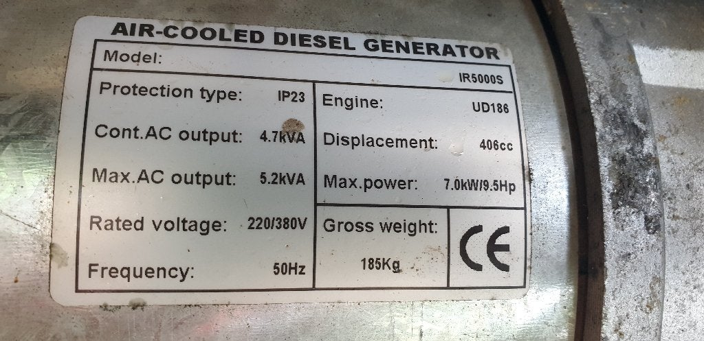 Générateur diesel, Comme neuf, Démarrage électrique, Huile diesel, Moins de 5 kVA