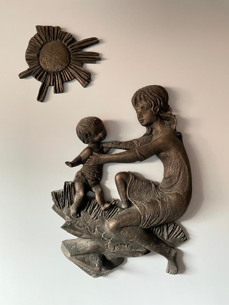 Kunst moeder met kind in de zon - wanddecoratie, Enlèvement, Composites, Décoration murale, 50 - 100 cm