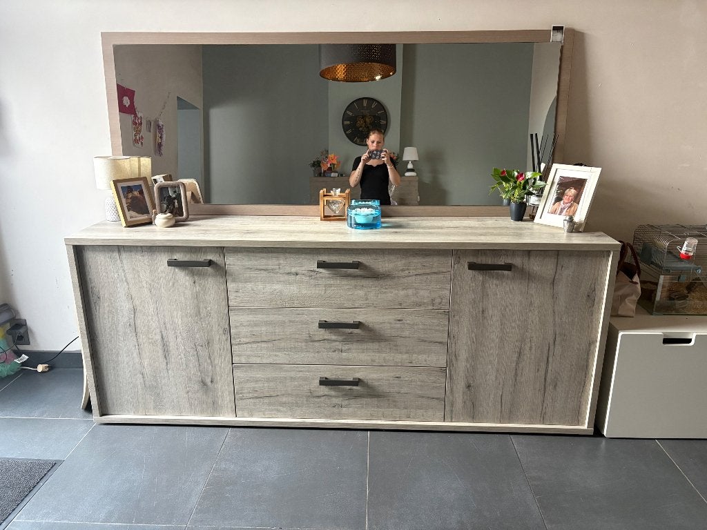 Dressoirkast + spiegel, Huis en Inrichting, Ophalen, Gebruikt, 200 cm of meer, 25 tot 50 cm