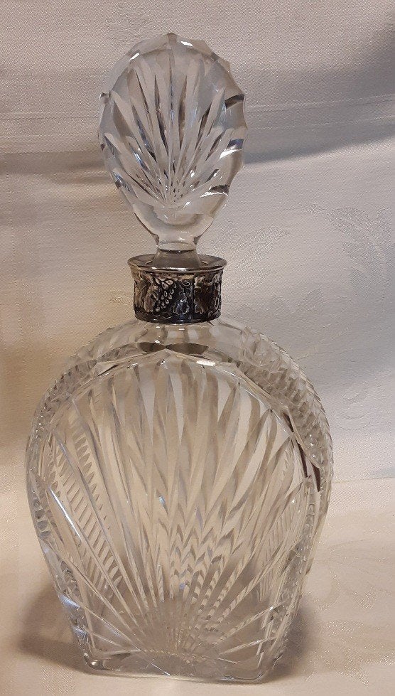 Art Deco kristallen Wishky karaf met zilveren kraag, Antiek en Kunst, Verzenden