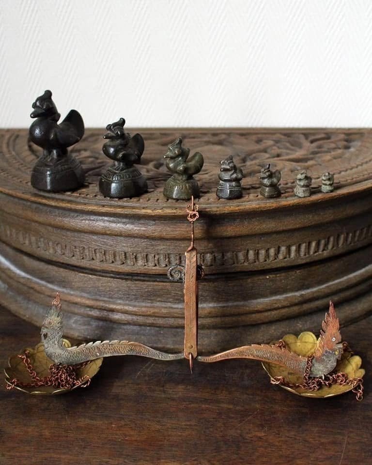 Ensemble balance à opium, birmanie., Enlèvement, Boîte