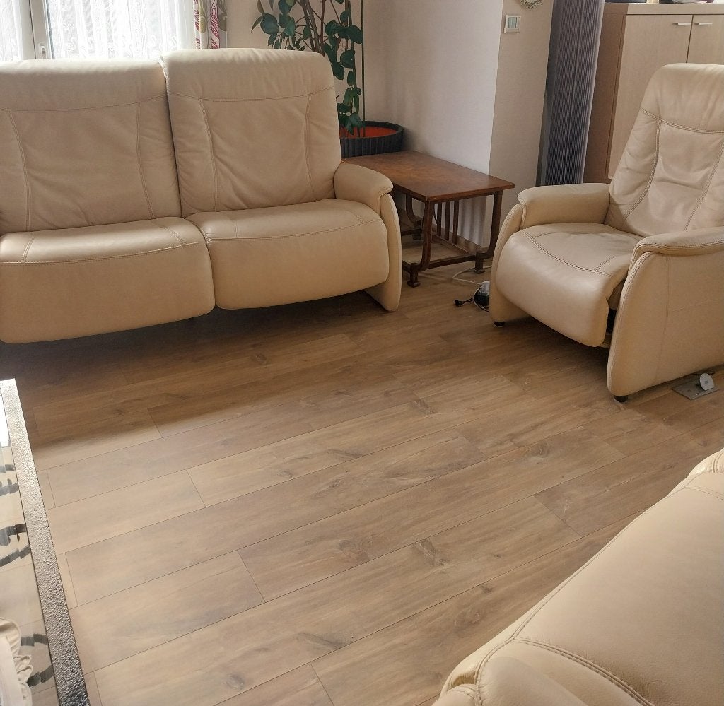 Salon cuir électrique champagne (beige),, Enlèvement, Utilisé, Cuir, Moderne
