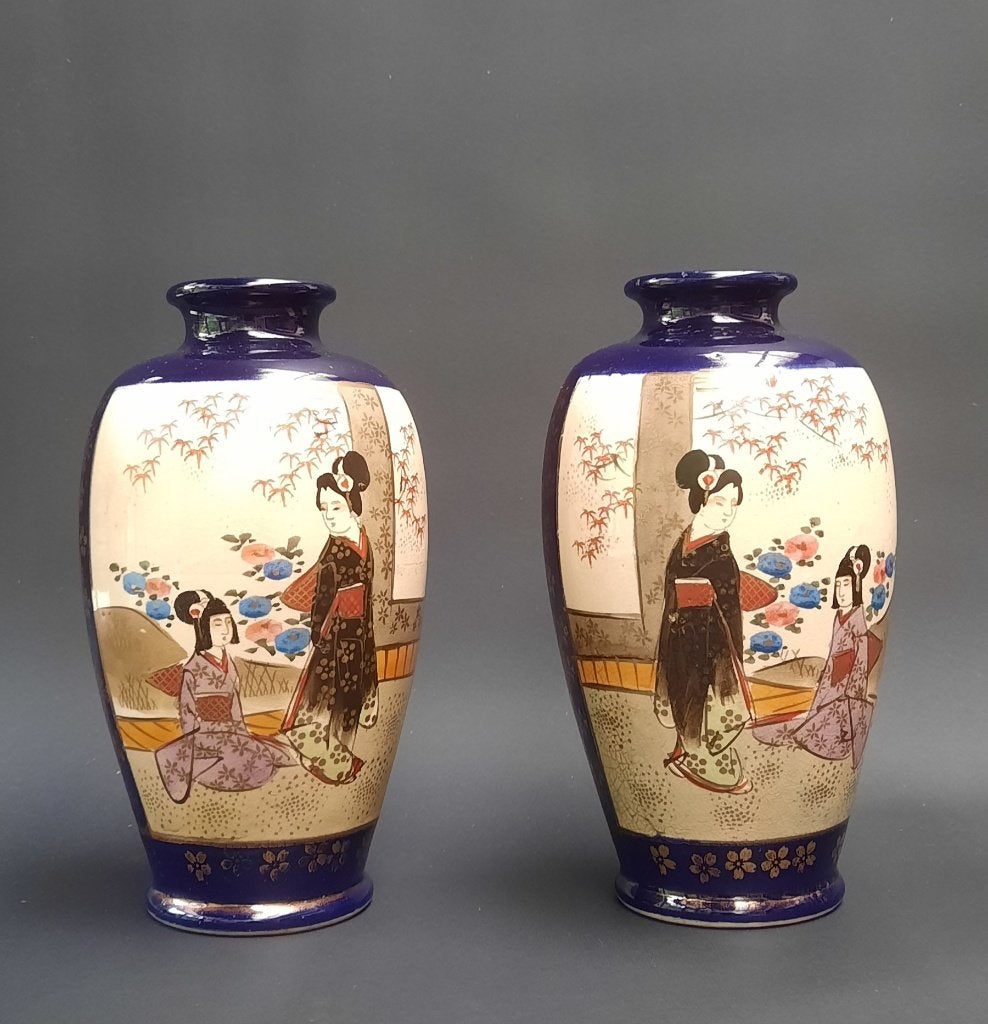 2 vases Satsuma avec Geisha Japan, Enlèvement ou Envoi