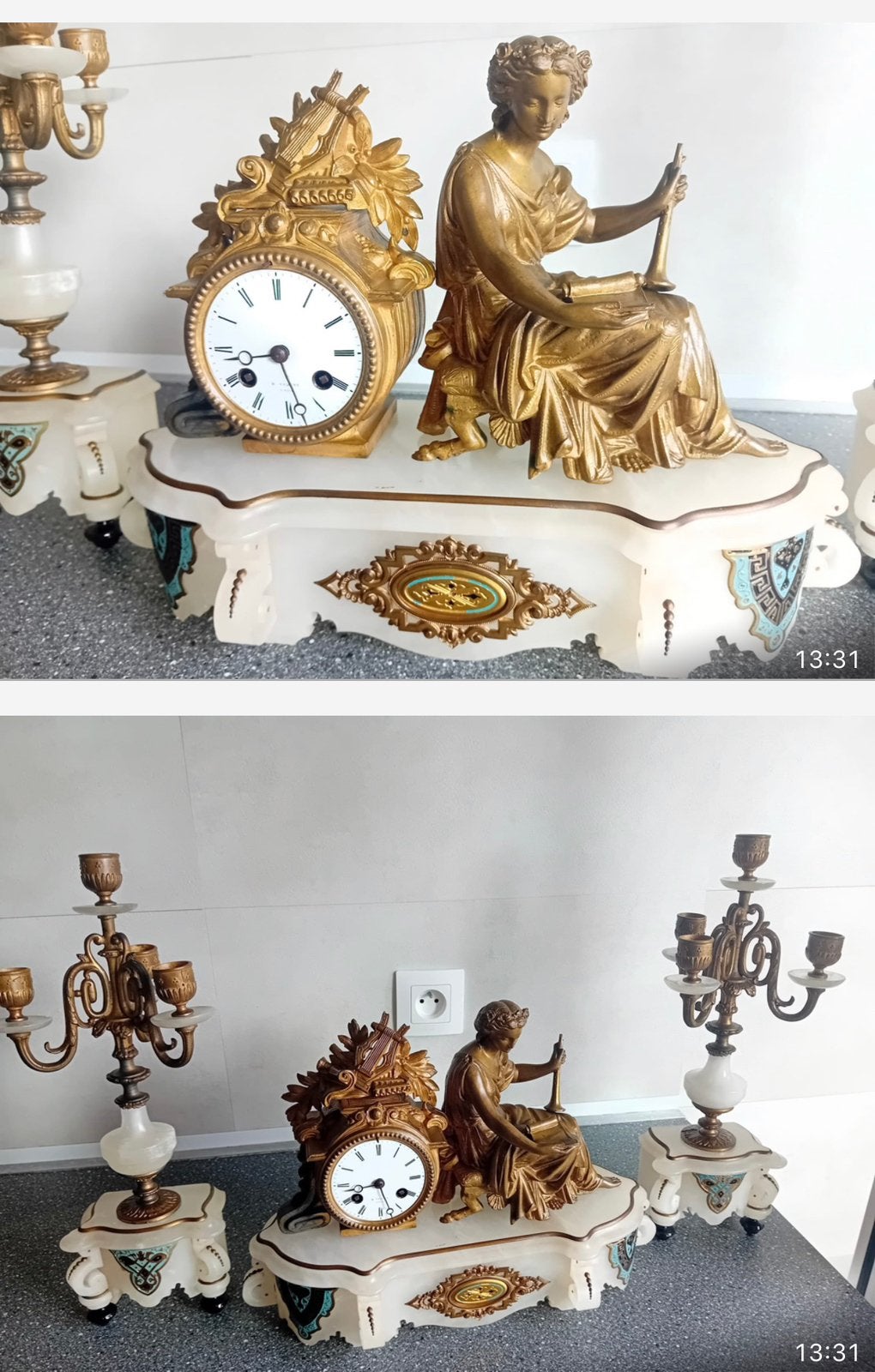 Antieke pendule met beeld – brons & albast – werkend, Antiek en Kunst, Ophalen