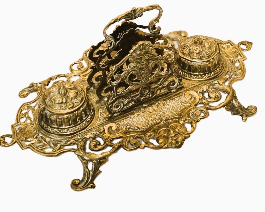 Encrier français avec porte-lettres et coupes Bacchus., Antiquités & Art, Enlèvement ou Envoi