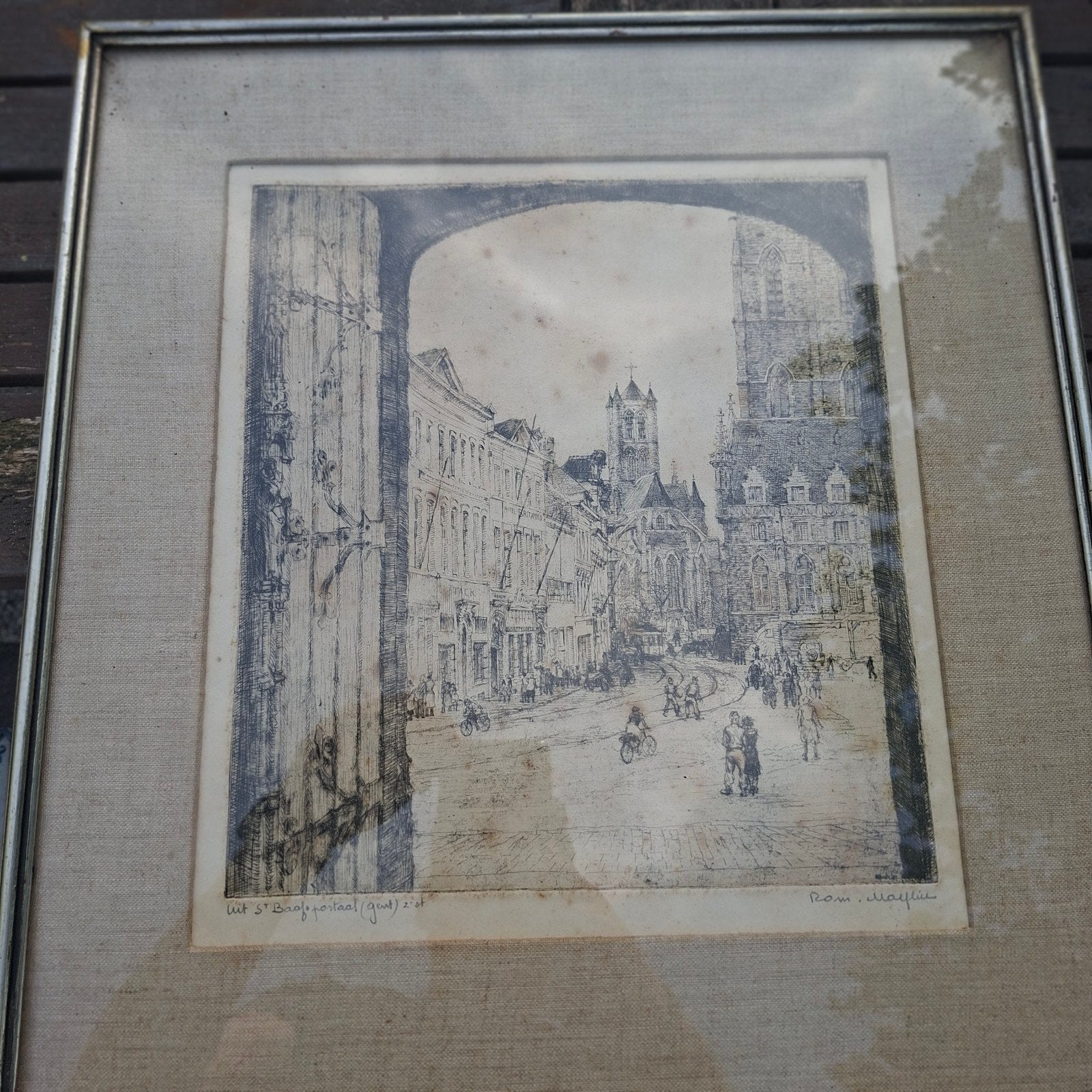Uit St.Baafsportaal (Gent) 2e st Romain Malfliet, Eau-forte, Enlèvement ou Envoi, 43 cm, Signé
