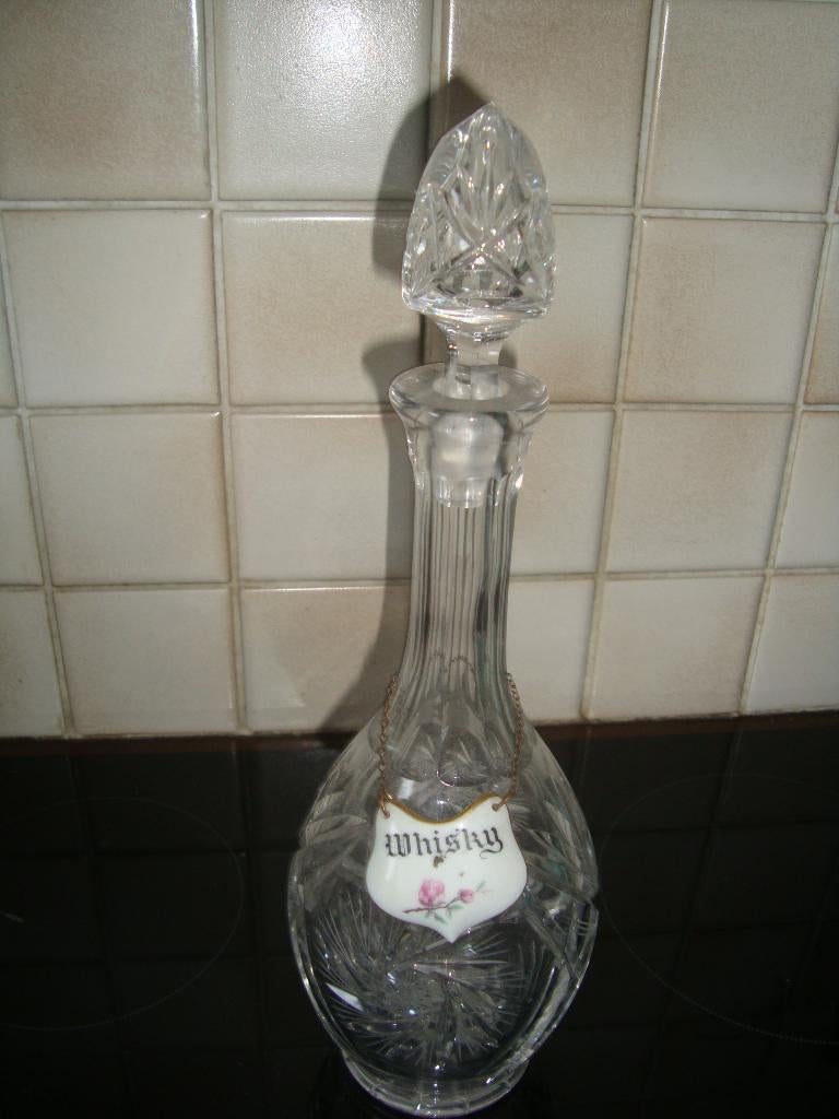 Kristal karaf met plaket in Limogesporselein., Antiek en Kunst, Ophalen