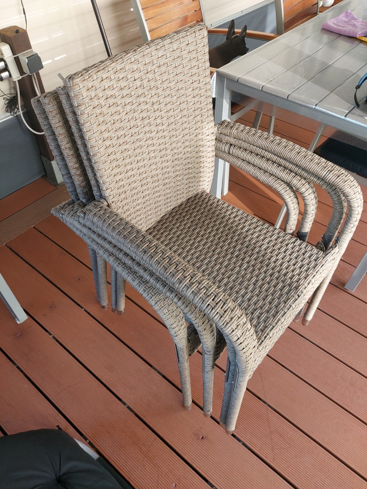 tuinstoelen 4 stuks type : casaria met leuning.stapelbaar., Ophalen, Gebruikt, Stapelbaar