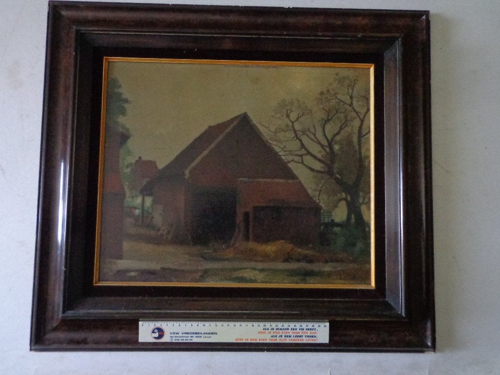 beau tableau Charles Lebon « Paysage avec une grange » 1934, Antiquités & Art, Peinture à l'huile, Panneau, Paysage, Enlèvement