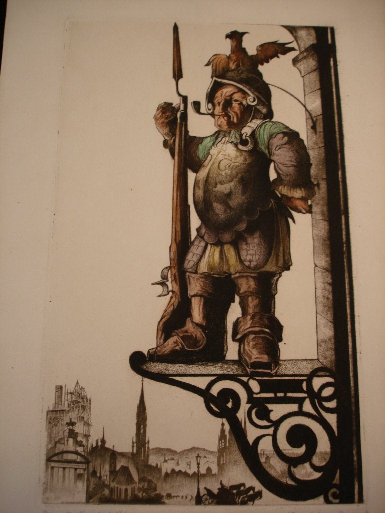 Maurice Langaskens Bruxelles terre de folklore eauforte sign, Antiquités & Art, Enlèvement ou Envoi, Eau-forte, Signé