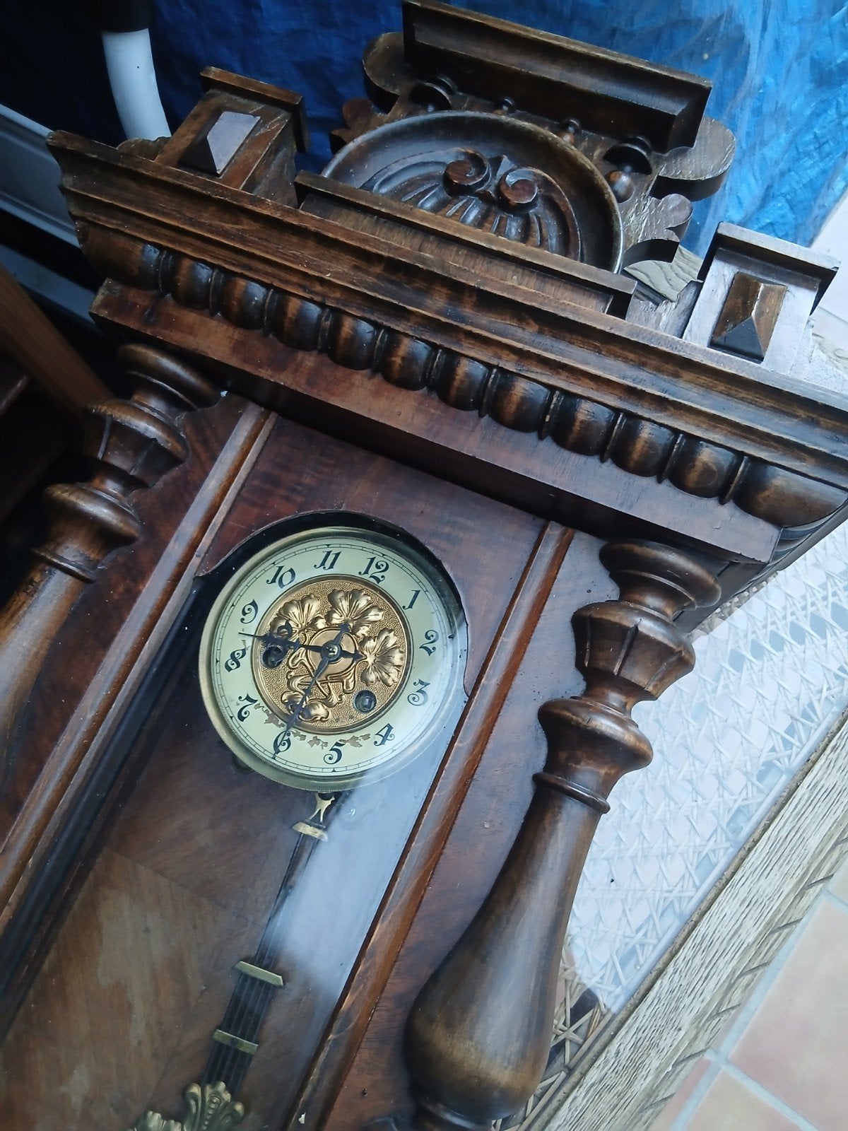 Vintage houten mechanische wandklok – antiek model, Ophalen