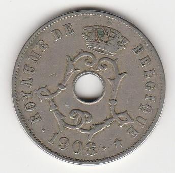 Belgische munt van 25 centimes, 1908, Postzegels en Munten, Munten | België, Ophalen of Verzenden