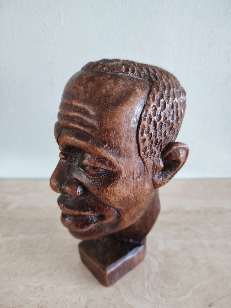 Congo (RDC) superbe petit buste signé Koboza, Antiquités & Art, Art | Art non-occidental, Afrique, Brun, Bois, Sculpture sur bois