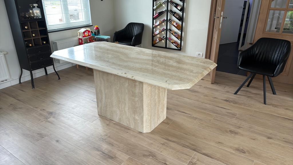 Travertin eettafel, Huis en Inrichting, Tafels | Eettafels, Ophalen, Overige materialen, Gebruikt, 50 tot 100 cm