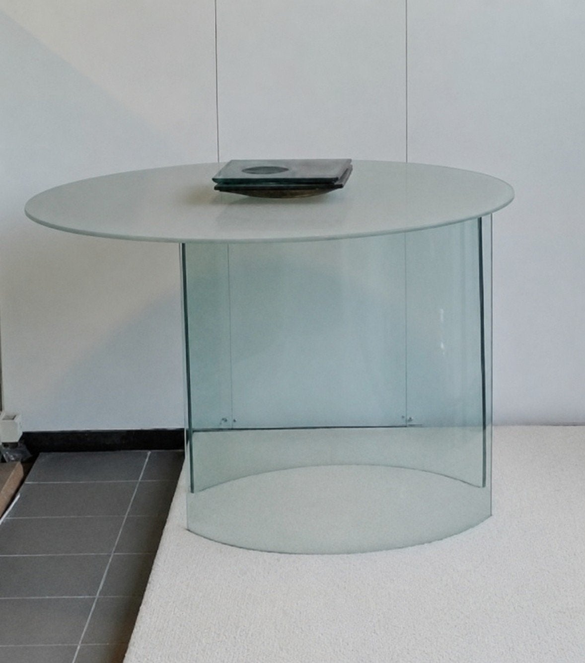 glazen salon tafel sierglas, Huis en Inrichting, Tafels | Salontafels, Ophalen, Klassiek-modern, 100 tot 150 cm, Rond