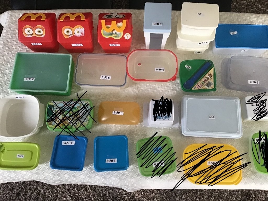 24 boîtes de rangement à 0,50 euro chacune, Maison & Meubles, Cuisine| Tupperware, Enlèvement ou Envoi, Comme neuf