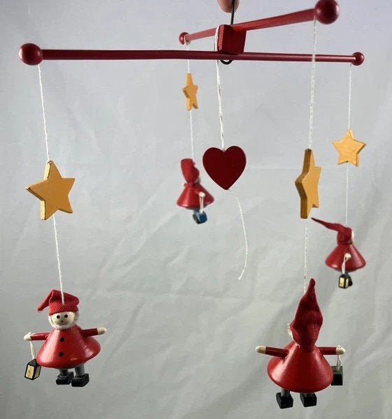 Mobile en bois de Noël vintage elfe étoile en or rouge, Envoi, Comme neuf