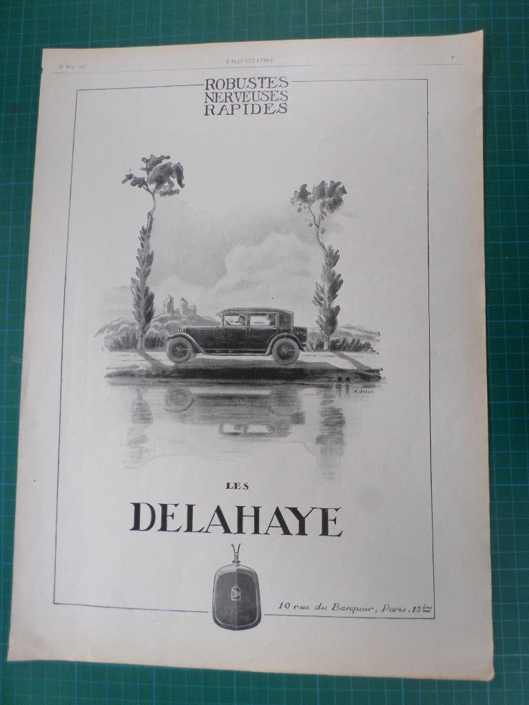 Delahaye - publicité papier - 1927, Collections, Enlèvement ou Envoi, Utilisé, Autres types