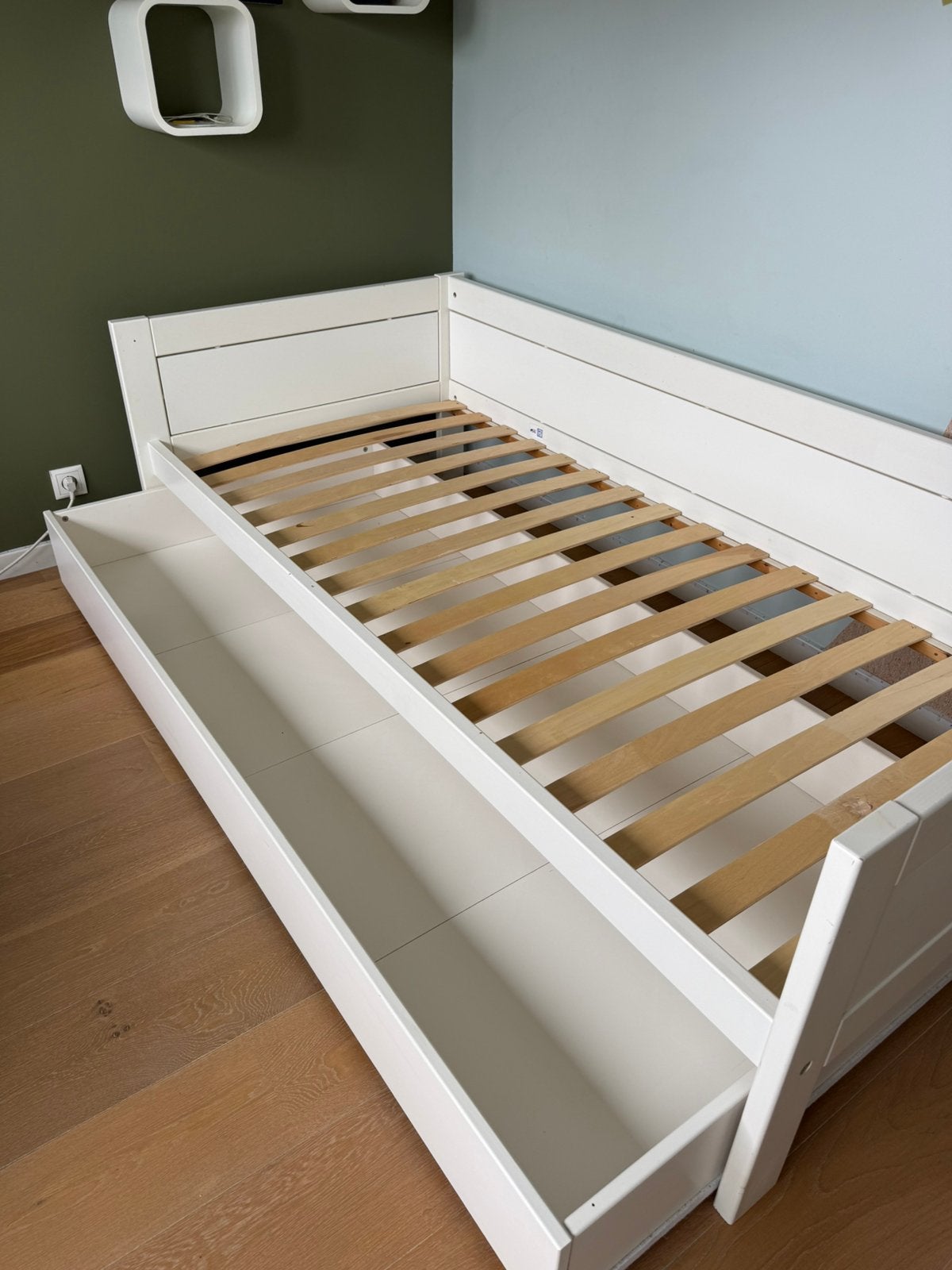 1-persoonsbed met lattenbodem en lade, Maison & Meubles, Chambre à coucher | Lits, 90 cm, Une personne, Enlèvement, Utilisé