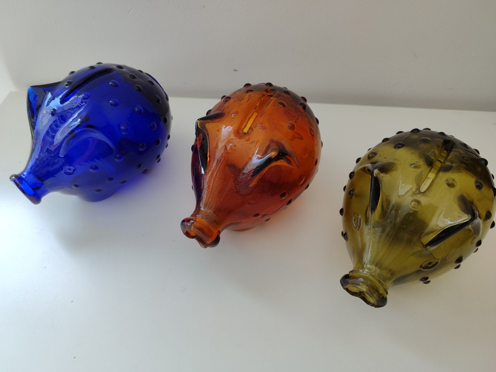 3 tirelires anciennes en verre Holmegaard Danemark 1960, Collections, Enlèvement ou Envoi