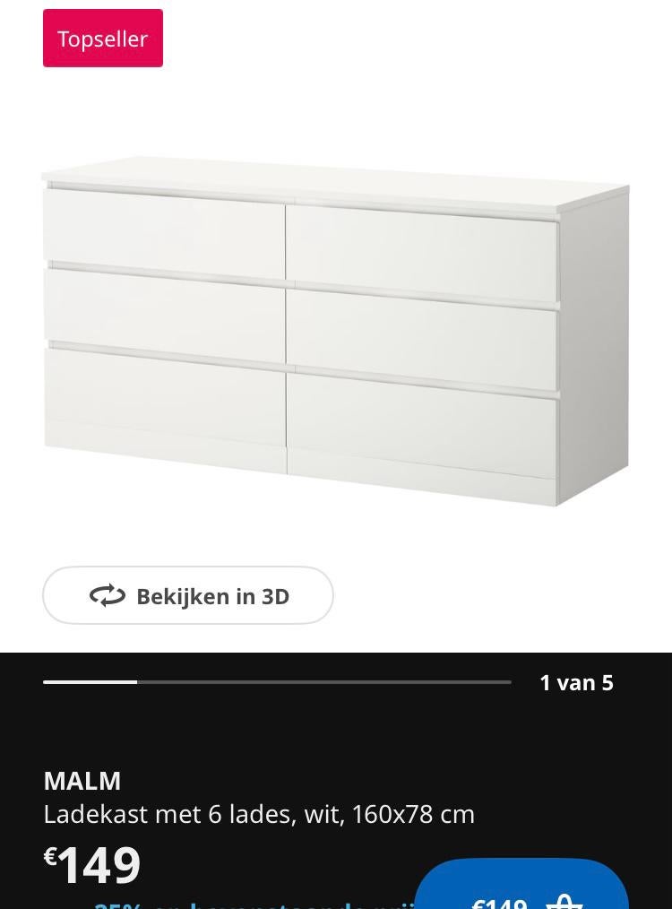 MALM ladekast (160 x 78), Huis en Inrichting, Kasten | Ladekasten, Ophalen, Zo goed als nieuw
