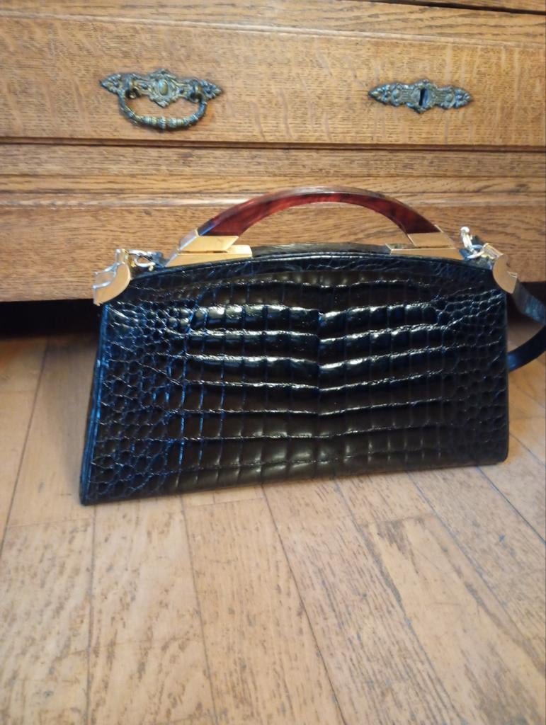 Vintage krokodillen leder handtas, Handtassen en Accessoires, Tassen | Damestassen, Ophalen of Verzenden, Handtas