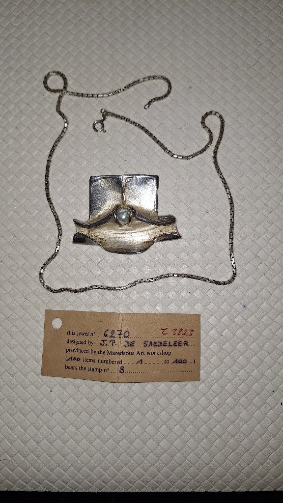 Sterling Zilveren hanger broche Jean Pierre De Saedeleer, Handtassen en Accessoires, Broches, 4 tot 7 cm, Ophalen of Verzenden
